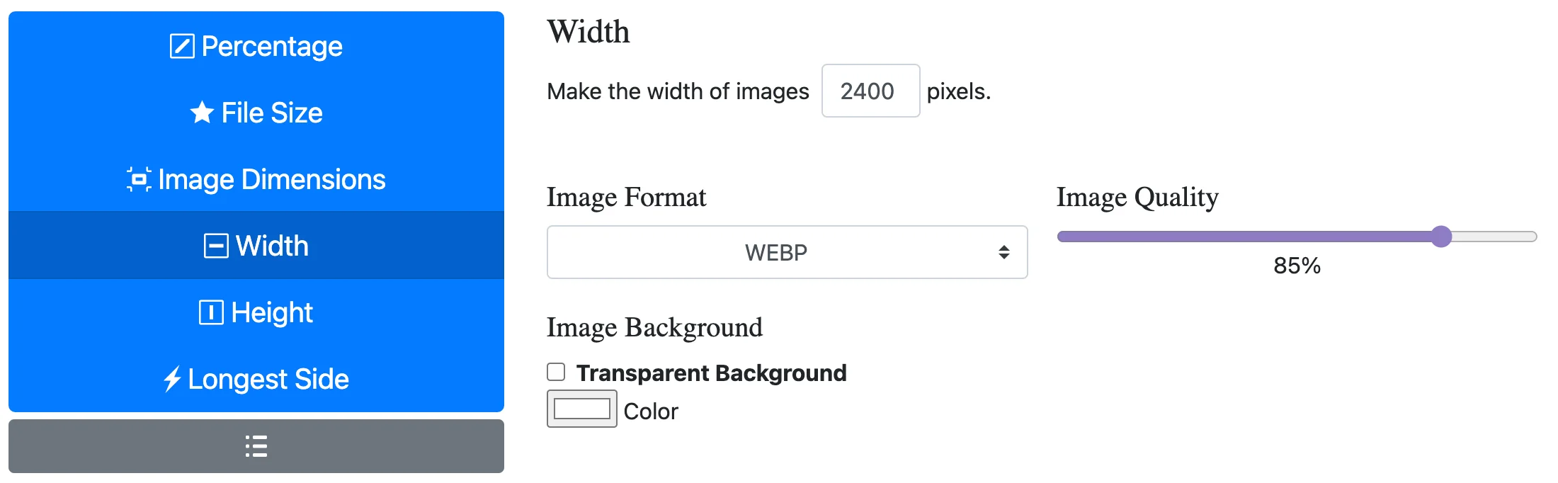 Een tool voor het aanpassen van het bestandsformaat en de bestandsgrootte van een afbeelding.