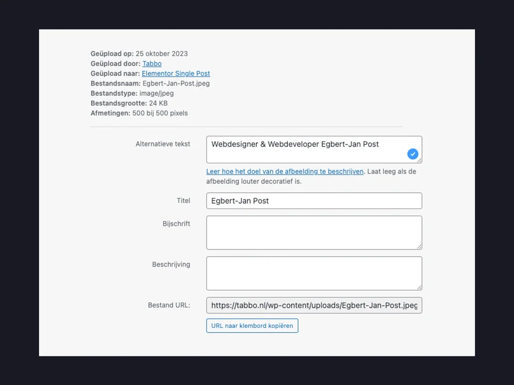 Een voorbeeld van een alternatieve beschrijving voor en afbeelding